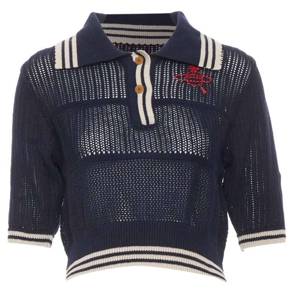 Vivienne Westwood Blue Open Stitch Embroidered Orb Polo Top